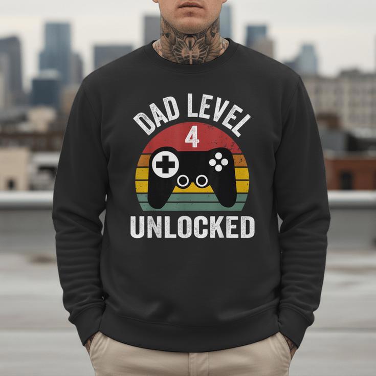 New Dad Shirt Dad Level 4 Unlocked For 4 Kids Gaming Men Sweatshirt