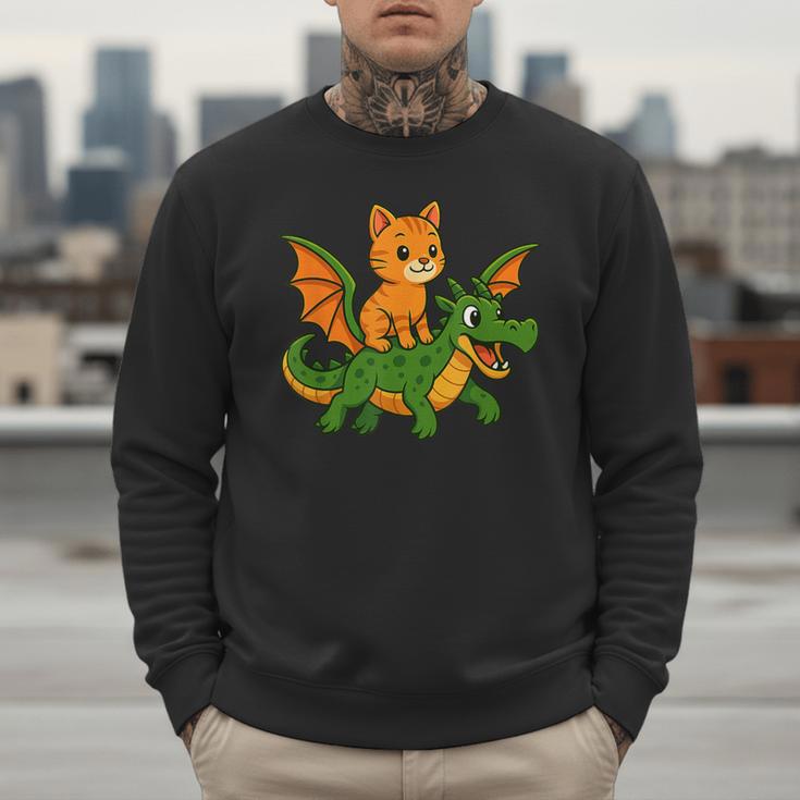 Orange Cat Dragon Riding Animal Lover Mom Dad Kids Men Sweatshirt
