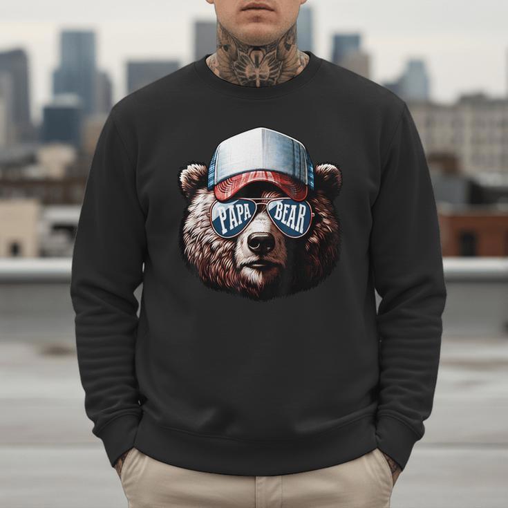 Papa Bear Face Cool Dad Style Retro Fathers Day Daddy Bear Men Sweatshirt