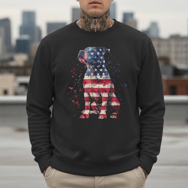 Patriotic Pitbull American Flag 4th Of July Dog Pitbull Dad Men Sweatshirt
