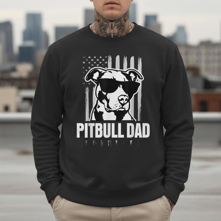 Pitbull Dad Men Pitbull Lover For Dog Dad American Flag Men Sweatshirt