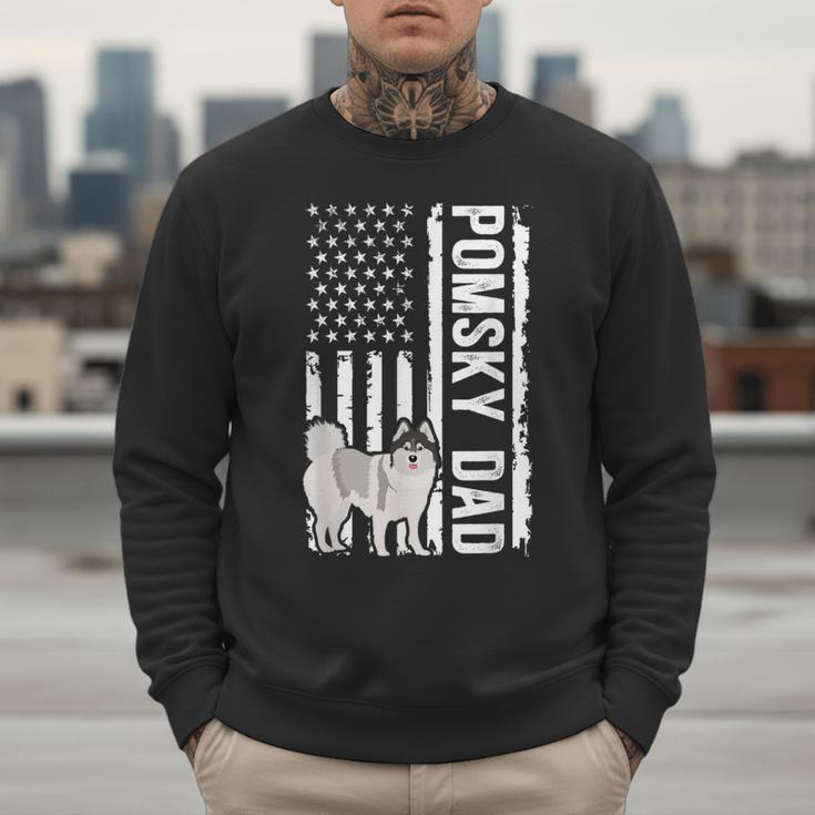 Pomsky Dad American Flag Pomsky Owner Pomsky Lover Men Sweatshirt