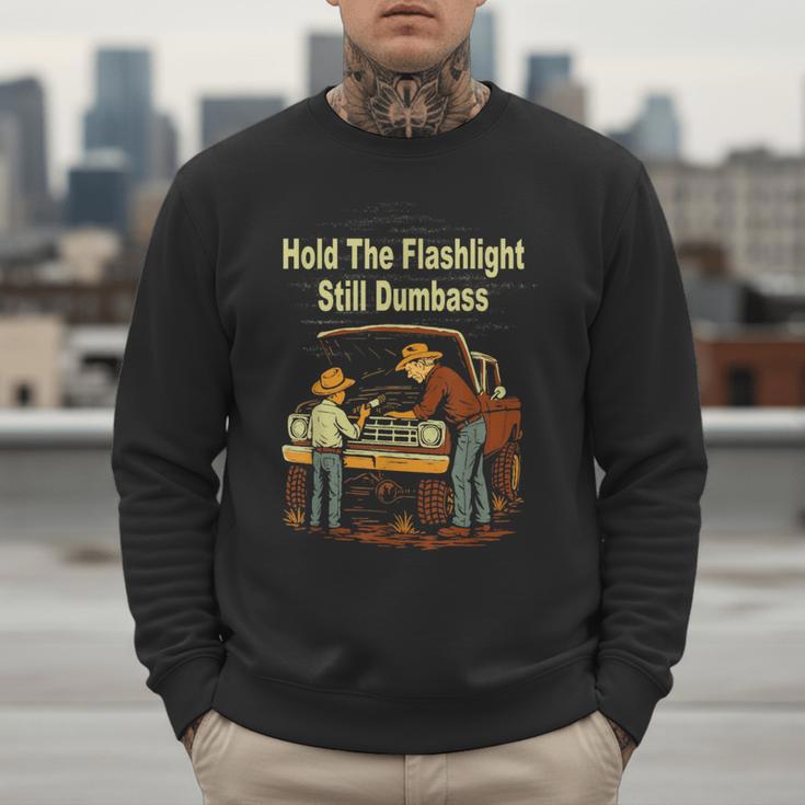 Retro Hold The Flashlight Still Dumbass Car Fixing Dad Son Men Sweatshirt