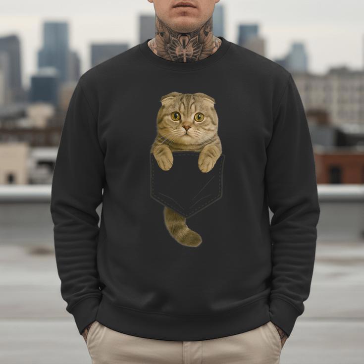 Scottish Fold Cat Pocket Cat Mom Cat Dad Cat Lover Men Sweatshirt