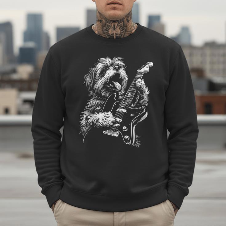 Shih Tzu Dog Playing Electric Guitar Rock Dog Dad Men Women Kids Men Sweatshirt