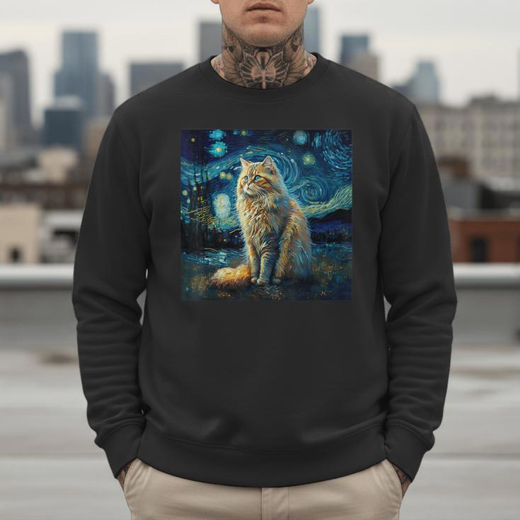 Van Gogh Starry Night Cat For Cat Lover Cat Mom And Cat Dad Men Sweatshirt