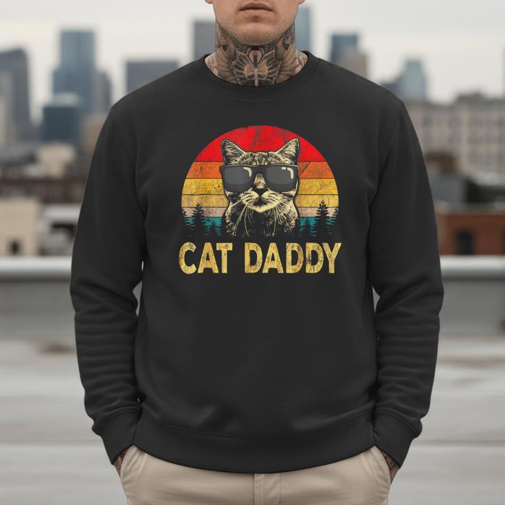 Vintage Cat Daddy Cat Lover Cat Dad Fathers Men Sweatshirt