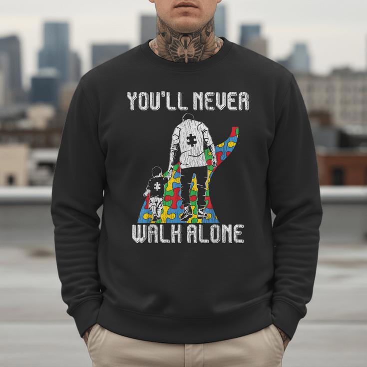 Vintage Father Son Family Autistic Kids Autism Awareness Dad Men Sweatshirt