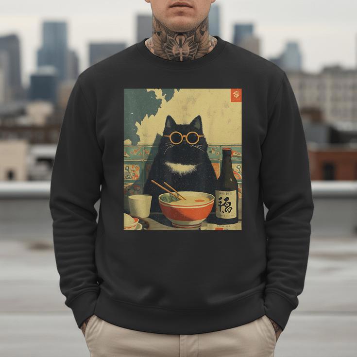Vintage Japanese Cat Ramen Cat Dad Retro Graphic Women Men Sweatshirt Vintage Japanese Cat Ramen Cat Dad Retro Graphic Women Men Sweatshirt