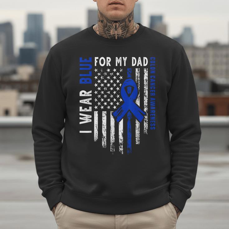 I Wear Blue For My Dad Colon Cancer Awareness Blue USA Flag Men Sweatshirt