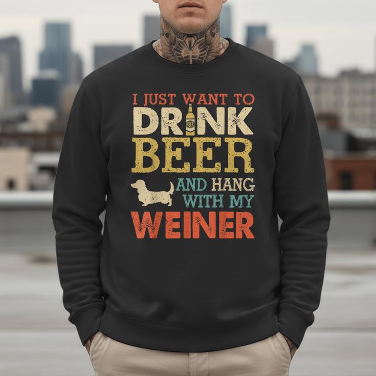 Weiner Dachshund Dad Drink Beer Hang With Dog Vintage Men Sweatshirt