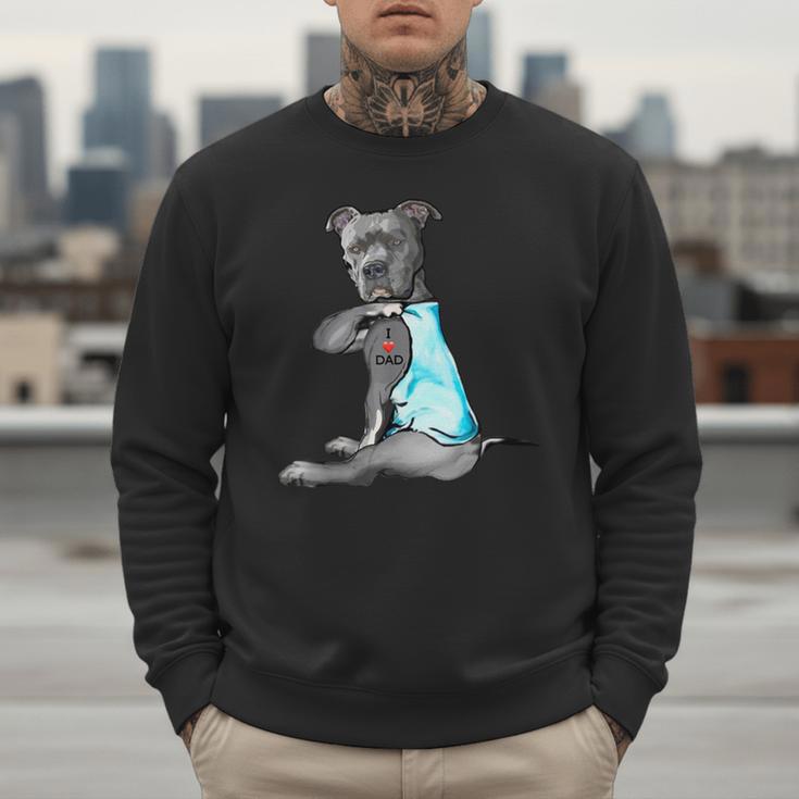 Women Dog Pitbull I Love Dad Tattoo Men Sweatshirt