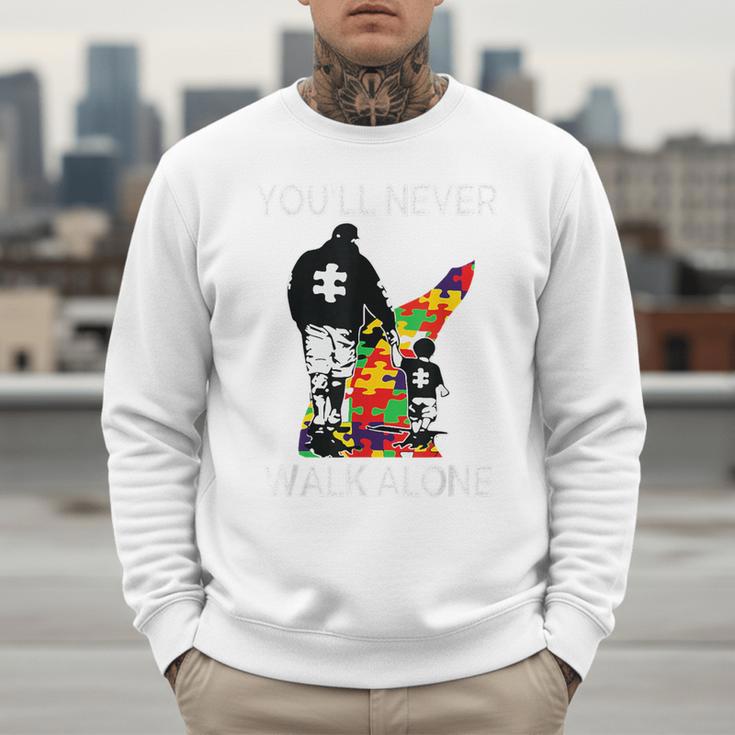 Autism Dad Support Alone Puzzle You'Ll Never Walk Premium Tri-Blend Men Sweatshirt
