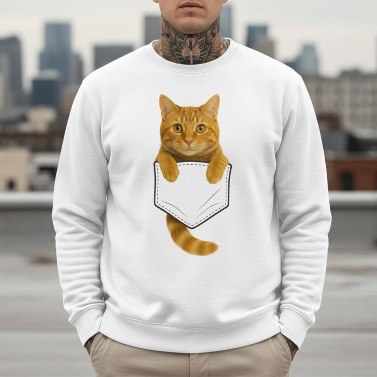 Cute Tabby Cat Pocket Cat Mom Cat Dad Cat Lover Men Sweatshirt