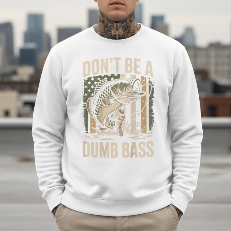 Don't Be A Dumb Bass Fish Camo American Flag Dad Jokes Men Sweatshirt