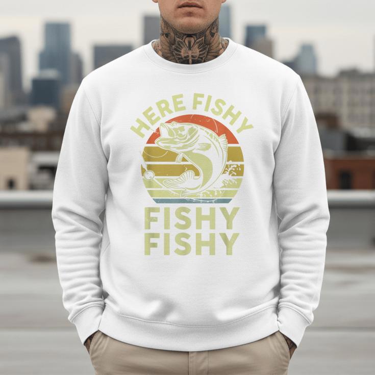 Here-Fishy Fishing Boy Large Mouth Bass Dad Men Sweatshirt
