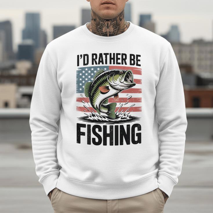 I'd Rather Be Fishing Bass Fish Dad Joke American Flag Men Sweatshirt