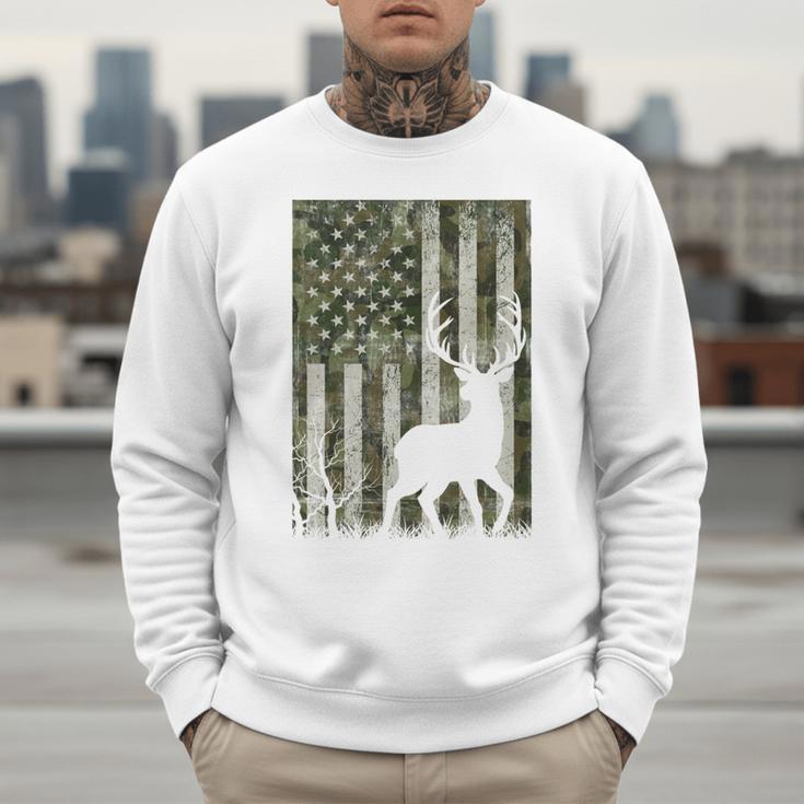 US Flag Deer Elk Buck Camoflage Hunting Hunter Dad Grandpa Men Sweatshirt