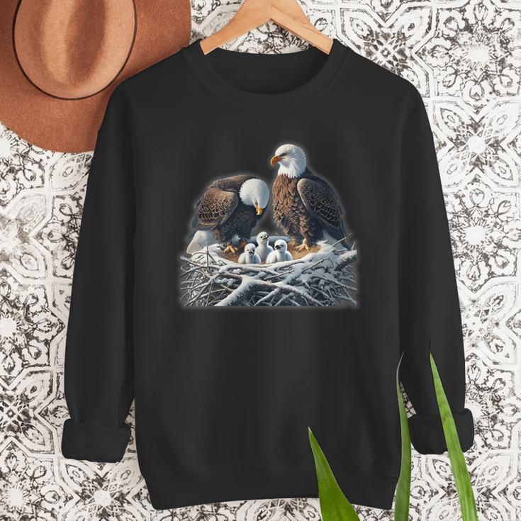 Bald Eagle Dad Mom Three Eaglet Chicks Babies In The Nest Men Sweatshirt