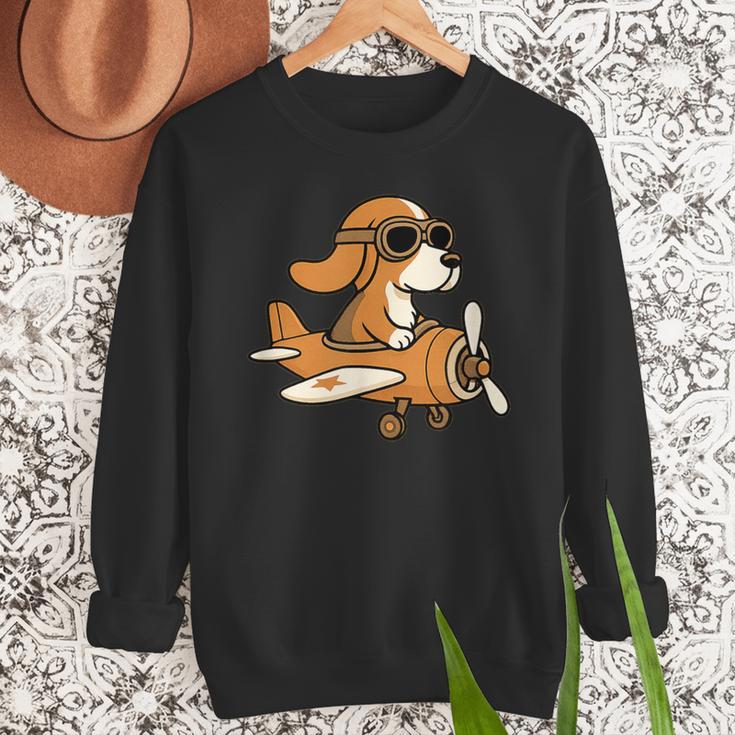 Beagle Flying a Plane Pilot Airplane Dog Mom Dad Men Sweatshirt