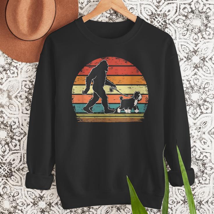 Bigfoot Walking a Dog Bernedoodle Dog Dad Men Sweatshirt