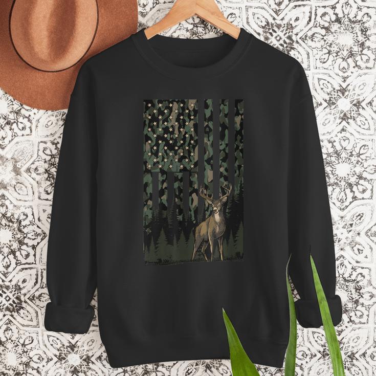 Camo Deer American Flag Graphic Hunting Men Dad Boys Men Sweatshirt