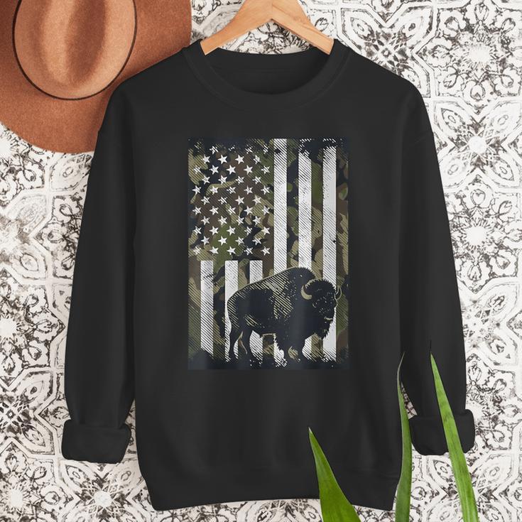 Camo USA Flag Bison Camouflage Hunting Wildlife Hunter Dad Men Sweatshirt Camo USA Flag Bison Camouflage Hunting Wildlife Hunter Dad Men Sweatshirt
