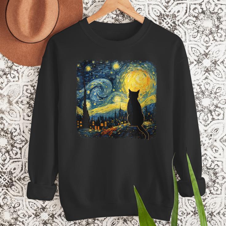 Cat Starry Night Van Gogh Cat For Cat Lover Cat Mom Cat Dad Men Sweatshirt
