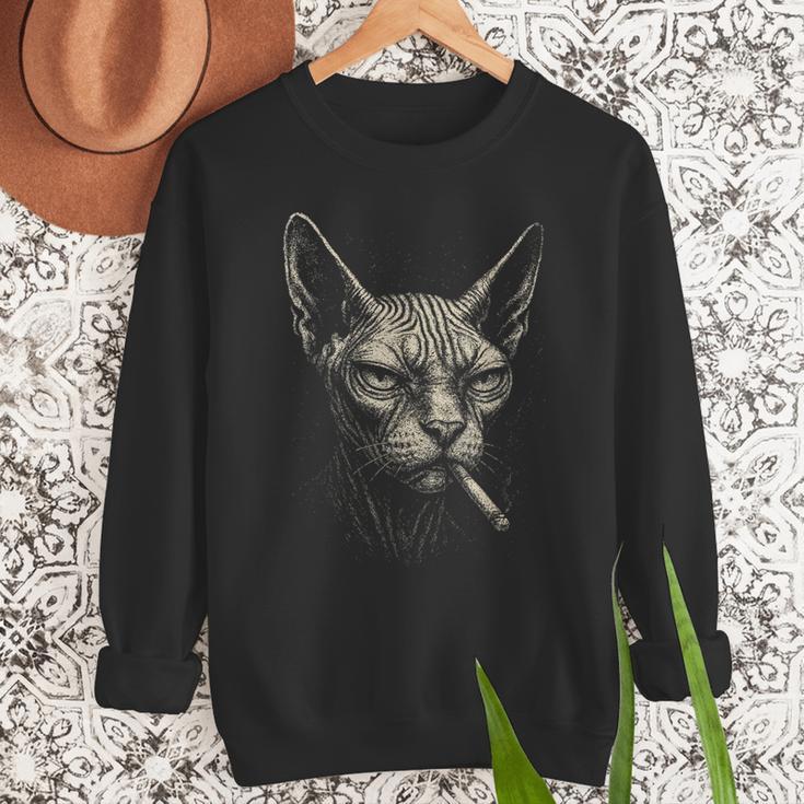 Cigarette Smoking Sphynx Cat Meme Stupid For Dad Men Sweatshirt