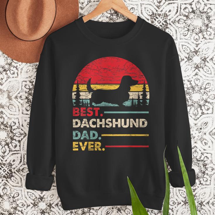 Dachshund Long Haired Best Dad Ever Dog Vintage Retro Men Sweatshirt