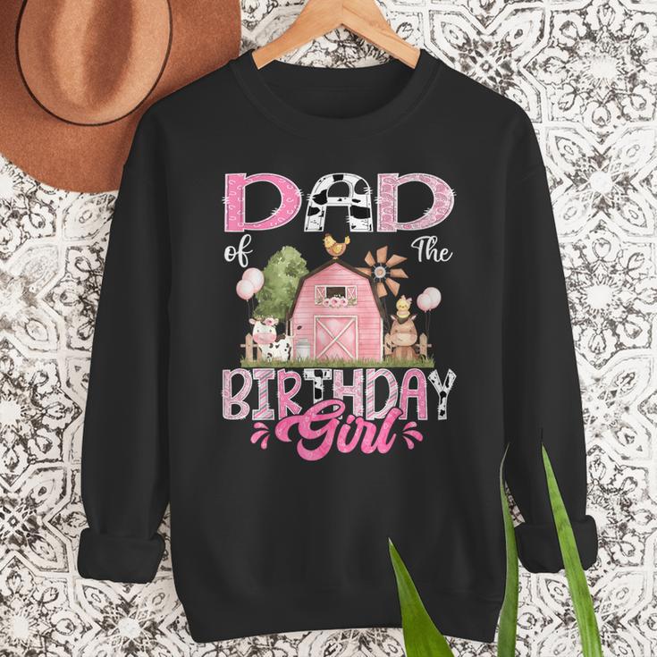 Dad Of The Birthday Girl 1St Birthday Pink Cow Farm Men Sweatshirt