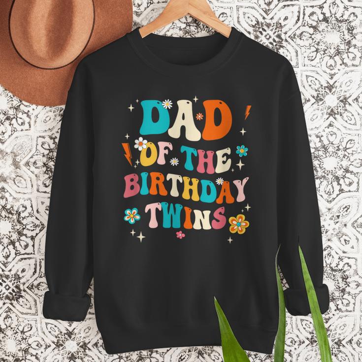 Dad Of The Birthday Twins Boys Girls Party Retro Bday Men Sweatshirt