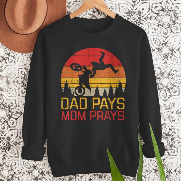 Dad Pays Mom Prays Dirt Bike Retro Motocross Boys Kids Men Sweatshirt