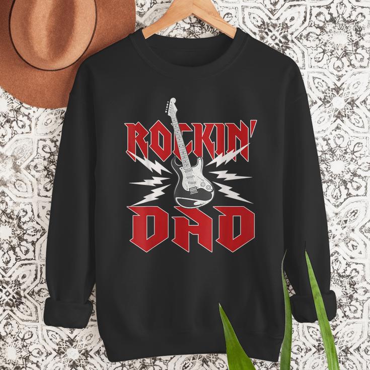 Dad Rockin One Birthday Family Matching Rock Guitar Men Sweatshirt