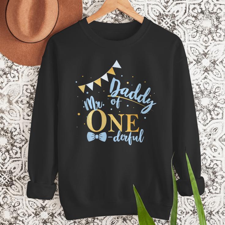 Daddy Of Mr One-Derful Party Blue-Gold Dad Boy 1st Birthday Men Sweatshirt