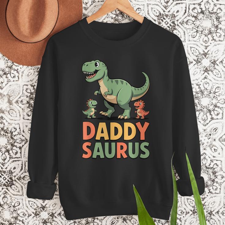 Daddy Saurus Dinosaur Dad Of Two Kids Dino Family Men Sweatshirt