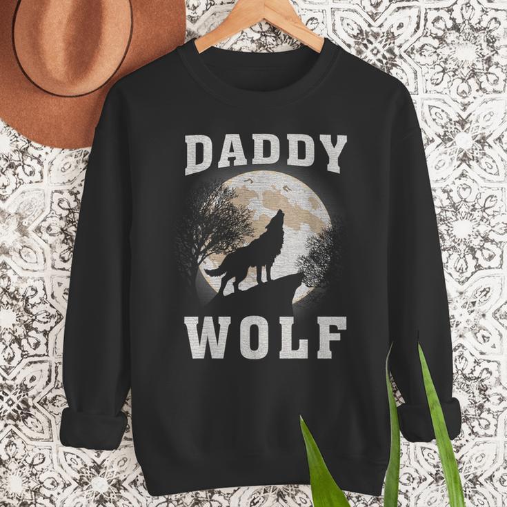 Daddy Wolf Wolves Dad Moon Fathers Day Men Sweatshirt