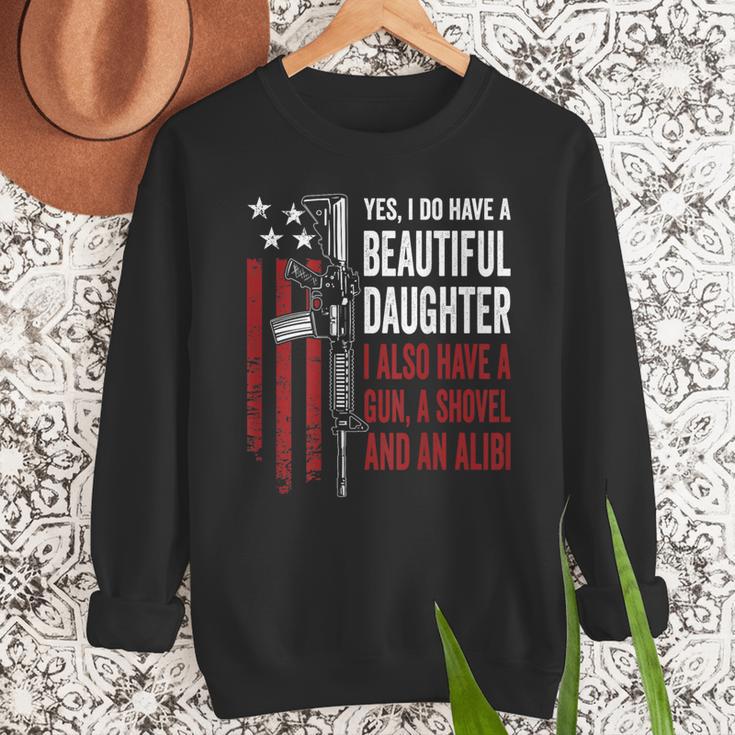 Daughter Gun Shovel Alibi Mom Dad Guns Joke -ON Back Men Sweatshirt Daughter Gun Shovel Alibi Mom Dad Guns Joke -ON Back Men Sweatshirt