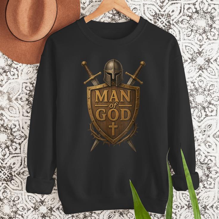 Faithful Warrior Man Of God Christian Men Knight Armor Dad Men Sweatshirt