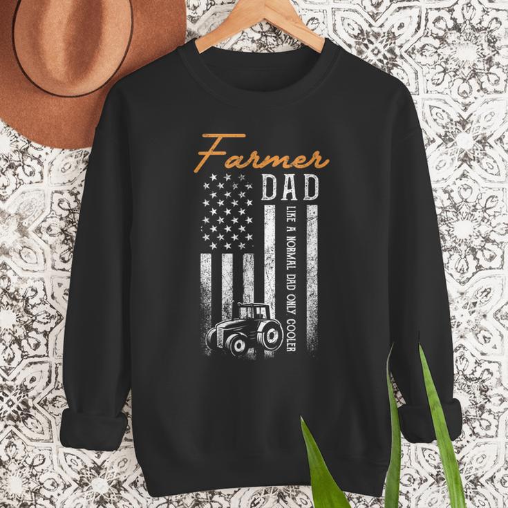 Farmer Dad Like A Normal Dad Only Cooler USA Flag Farming Men Sweatshirt