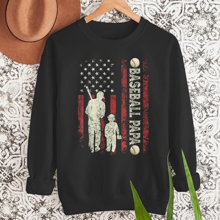 Father's Day Baseball Papa USA Flag Dad Men Baseball Men Sweatshirt