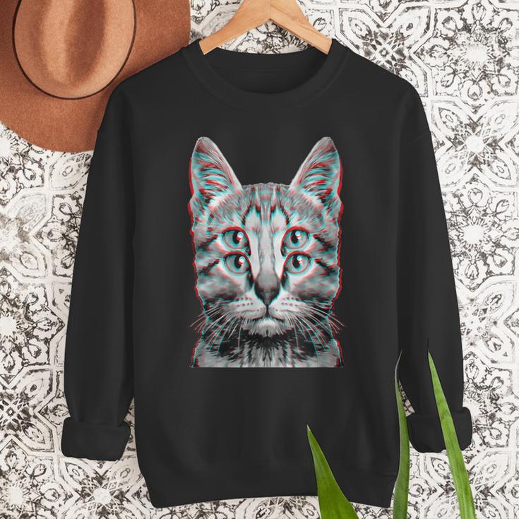 Glitch Weird Cat Kitten Optical Illusion Cat Mom Dad Men Sweatshirt