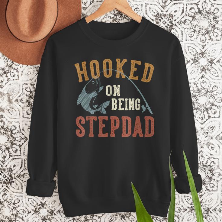 Hooked On Being Stepdad Father's Day Fishing Stepdad Men Sweatshirt