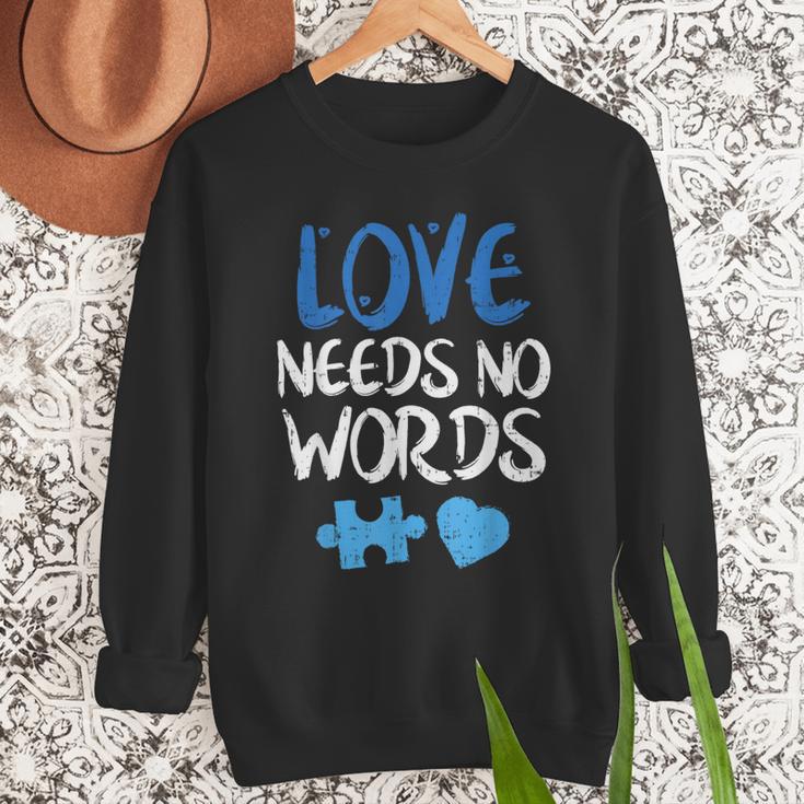 Love Needs No Words Autism Awareness Shirt Mom Dad Teacher Men Sweatshirt