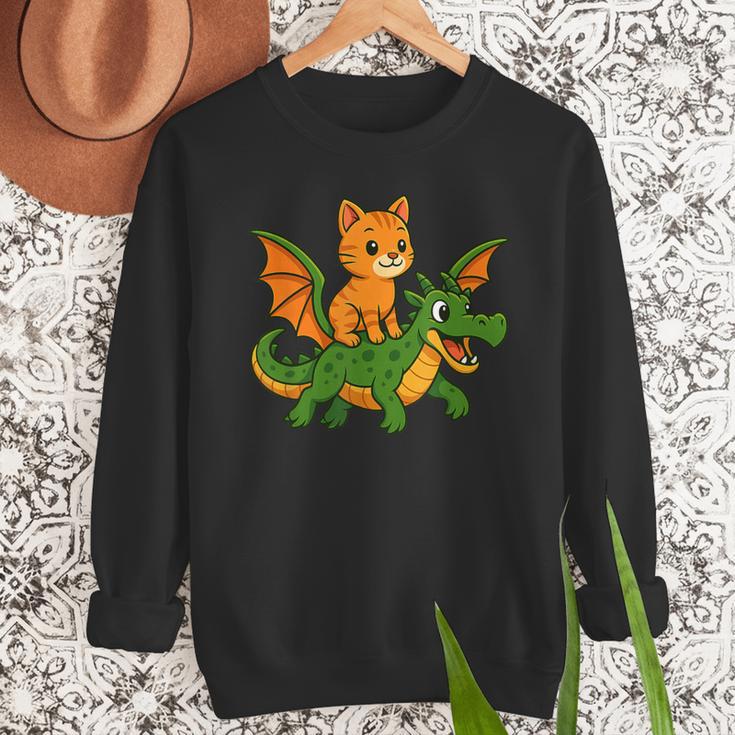 Orange Cat Dragon Riding Animal Lover Mom Dad Kids Men Sweatshirt