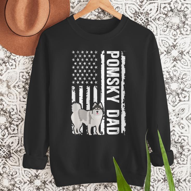 Pomsky Dad American Flag Pomsky Owner Pomsky Lover Men Sweatshirt