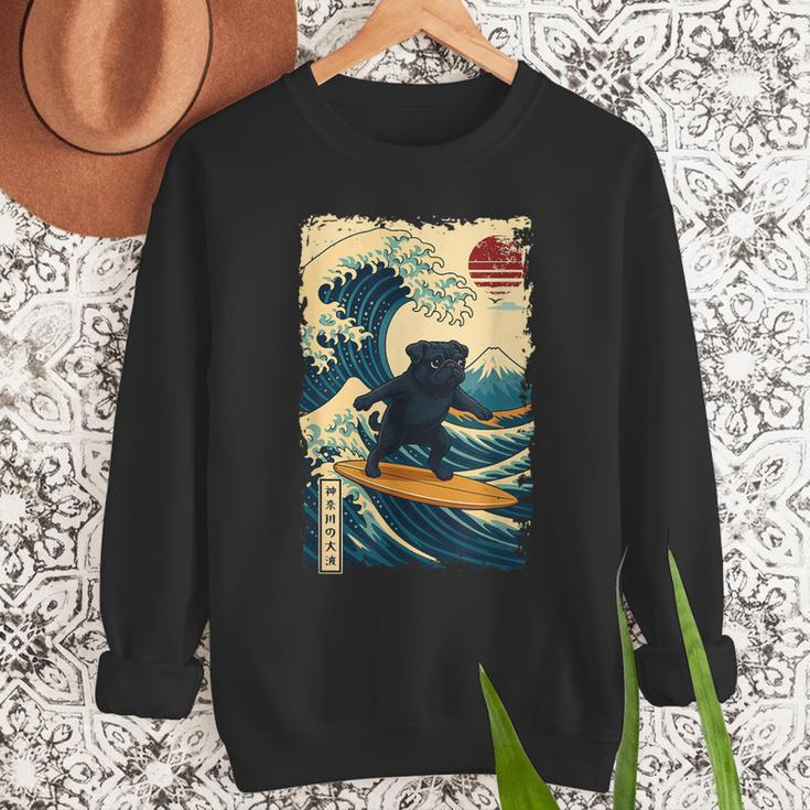 Pug Japanese Kanagawa Wave Surfing Japan Mom Dad Kids Men Sweatshirt