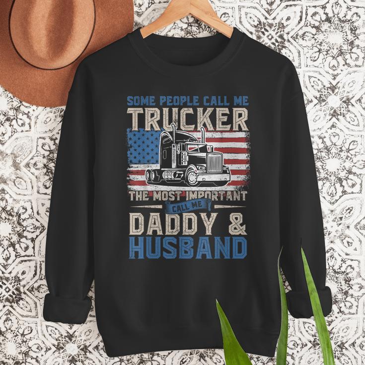 Semi Truck Driver Trucker Daddy Husband US American Flag Men Sweatshirt