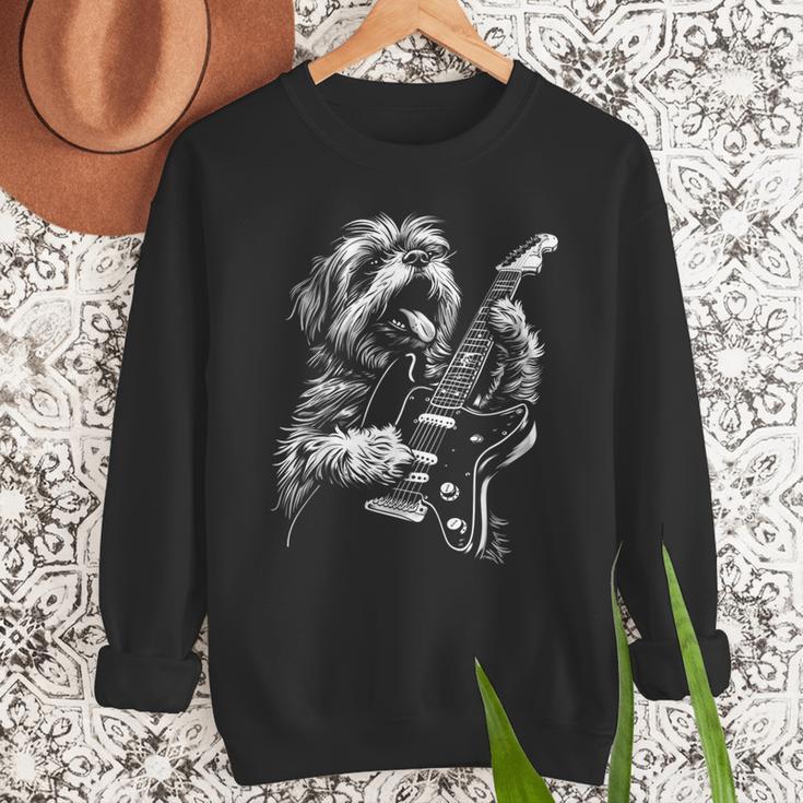 Shih Tzu Dog Playing Electric Guitar Rock Dog Dad Men Women Kids Men Sweatshirt