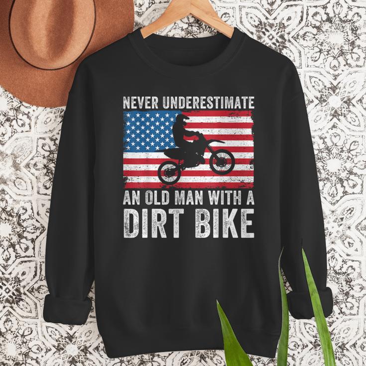 Never Underestimate An Old Man With A Dirt Bike Grandpa Dad Men Sweatshirt